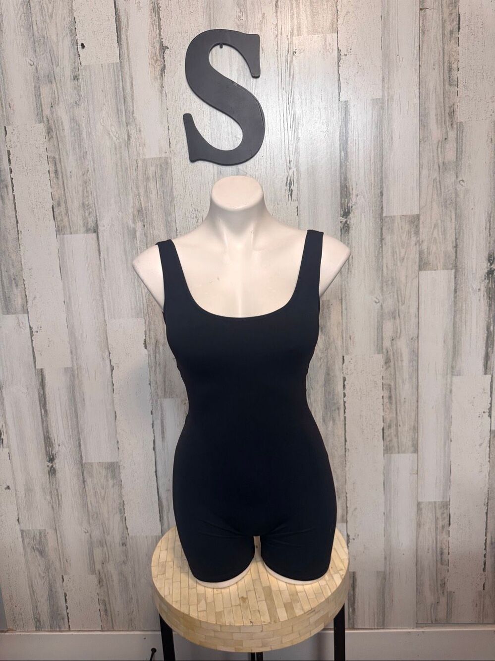 Backless Scrunch Butt Romper Bodysuit Womens S Solid Black Biker